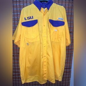 Men’s Columbia LSU Gold and Purple Button-Up Shirt Size XL